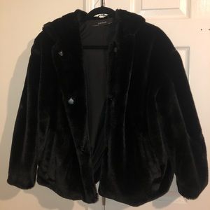 Oversized black faux fur jacket